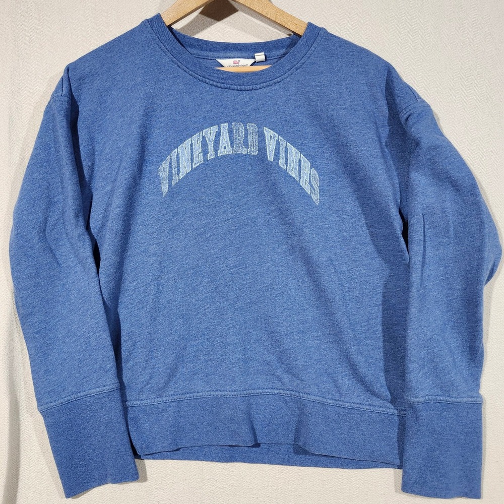Vineyard Vines Womens Blue Heathered Arched Logo Crew Neck Sweatshirt Medium